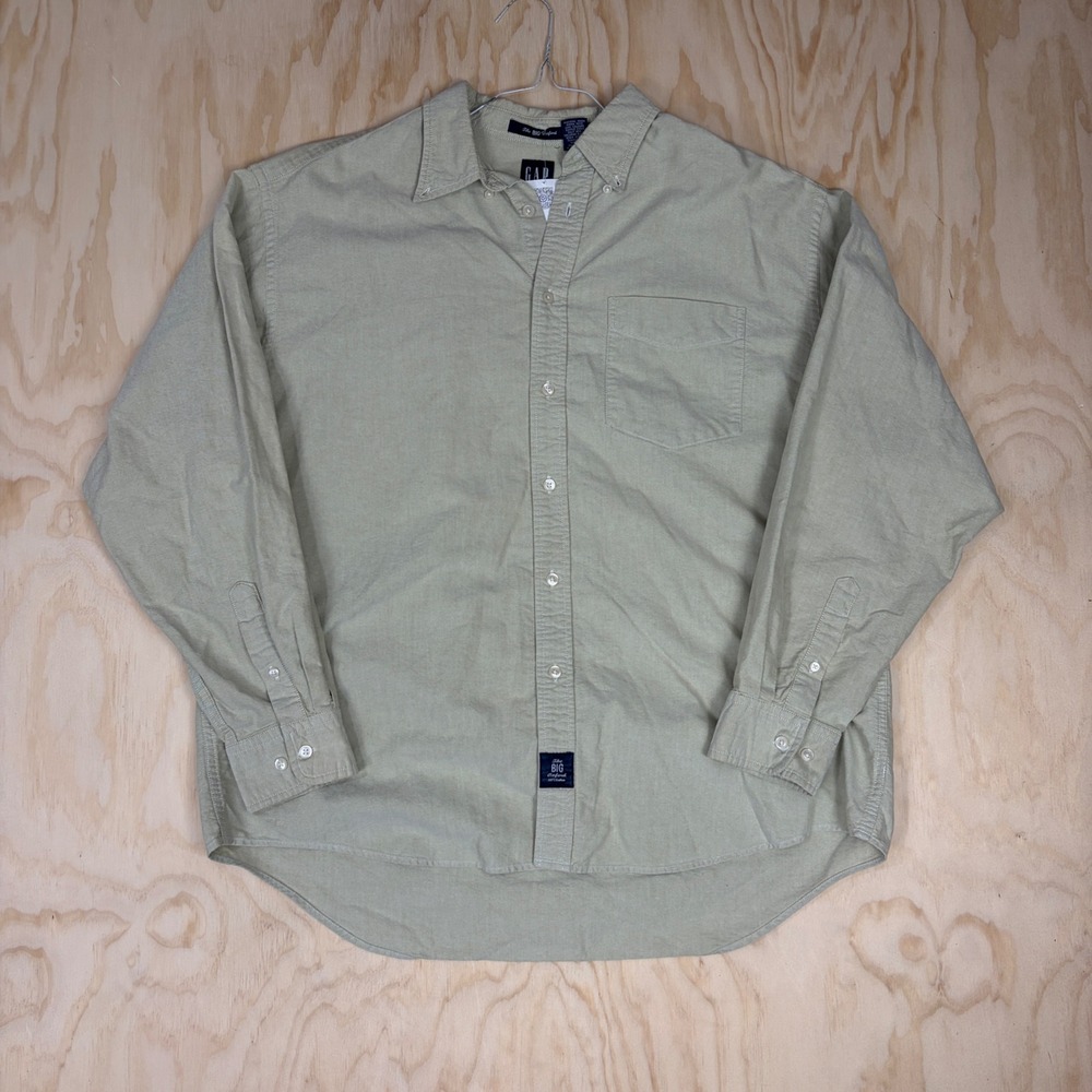 Vintage GAP The Big Oxford Shirt Mens Large Khaki Tan 100% Cotton Long Sleeve L